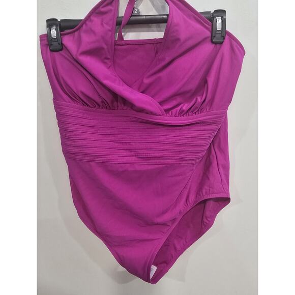 Aqua Green Size 16 Full Coverage Waist Texture Dark Pink 1 Pc Swimsuit *NWT* - Picture 1 of 5